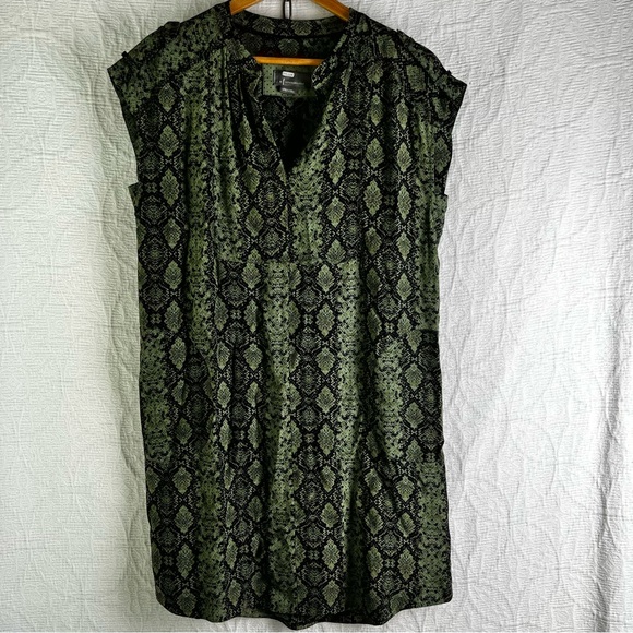 Anthropologie Rachel Tunic Dress Women Small Green Black Snakeskin Print Shift - Picture 1 of 16